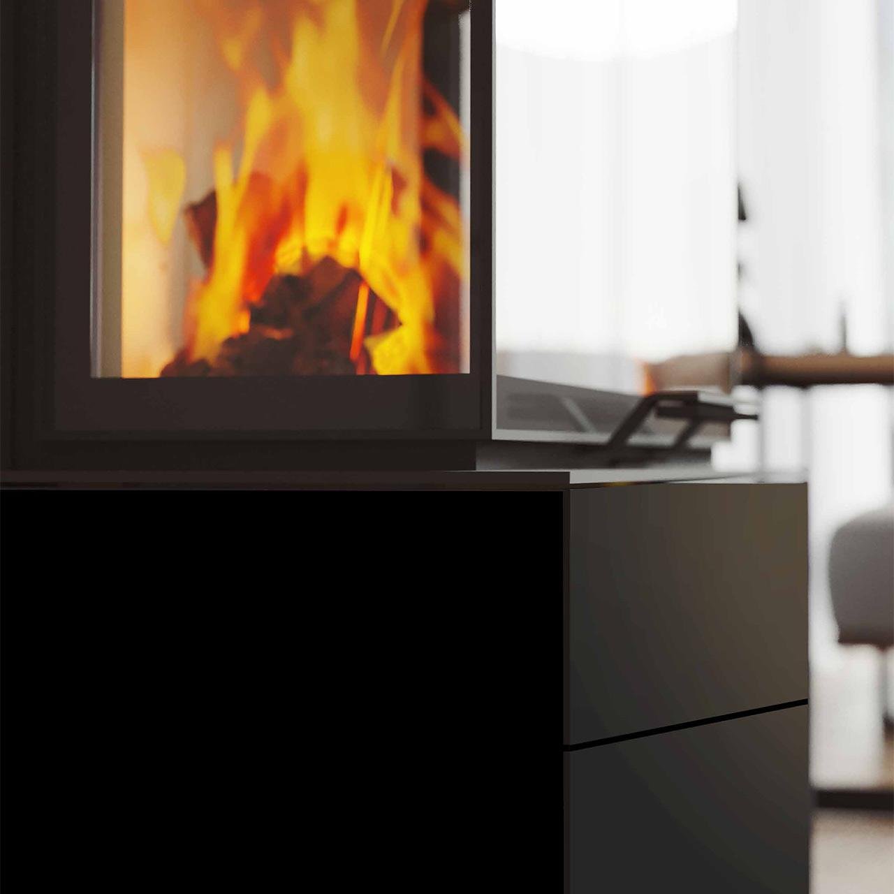 Kaminofen Neocube P10 Black & White 7,9 kW Sondermodell inkl. Wärmespeicher - Verkleidung: Nero satin – Image 4