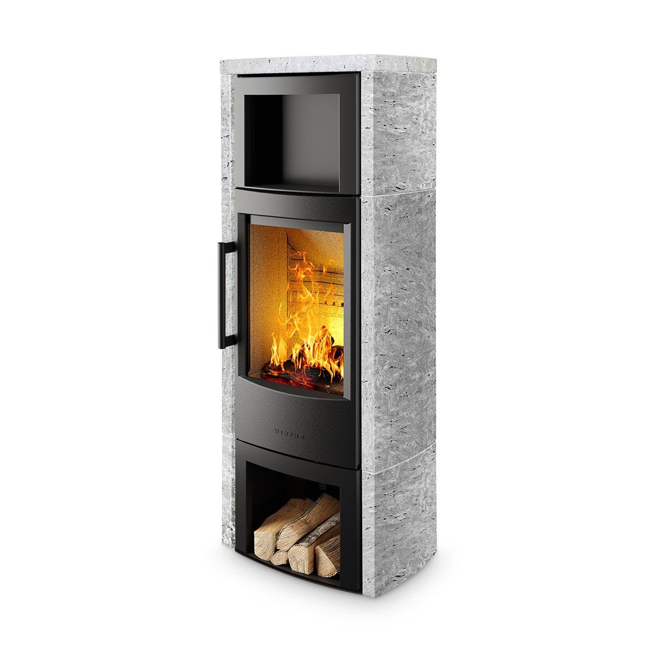 Kaminofen Wiking Miro 6 Naturstein 4,9 kW - Holzfach: offen - Naturstein: Grau - Korpus: Schwarz - Abgasanschluss: Nach Hinten – Image 2