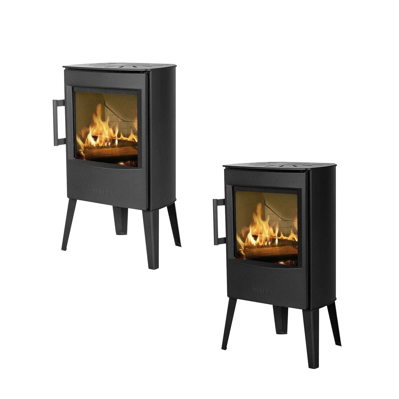 Kaminofen Wiking Mini 2 mit langen Beinen 4,5 kW – Korpus: Schwarz – Rauchabgang: Hinten