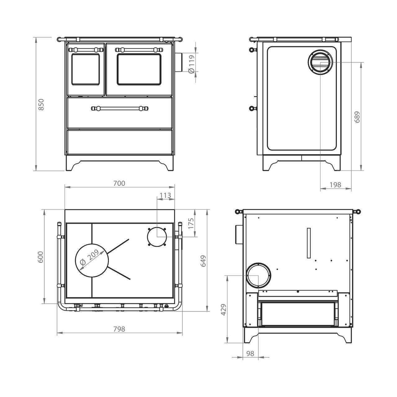 Holzherd Palazzetti Royal Betty 3,5 New 5 kW Küchenofen - Ausführung: Stahl Weiß – Image 4