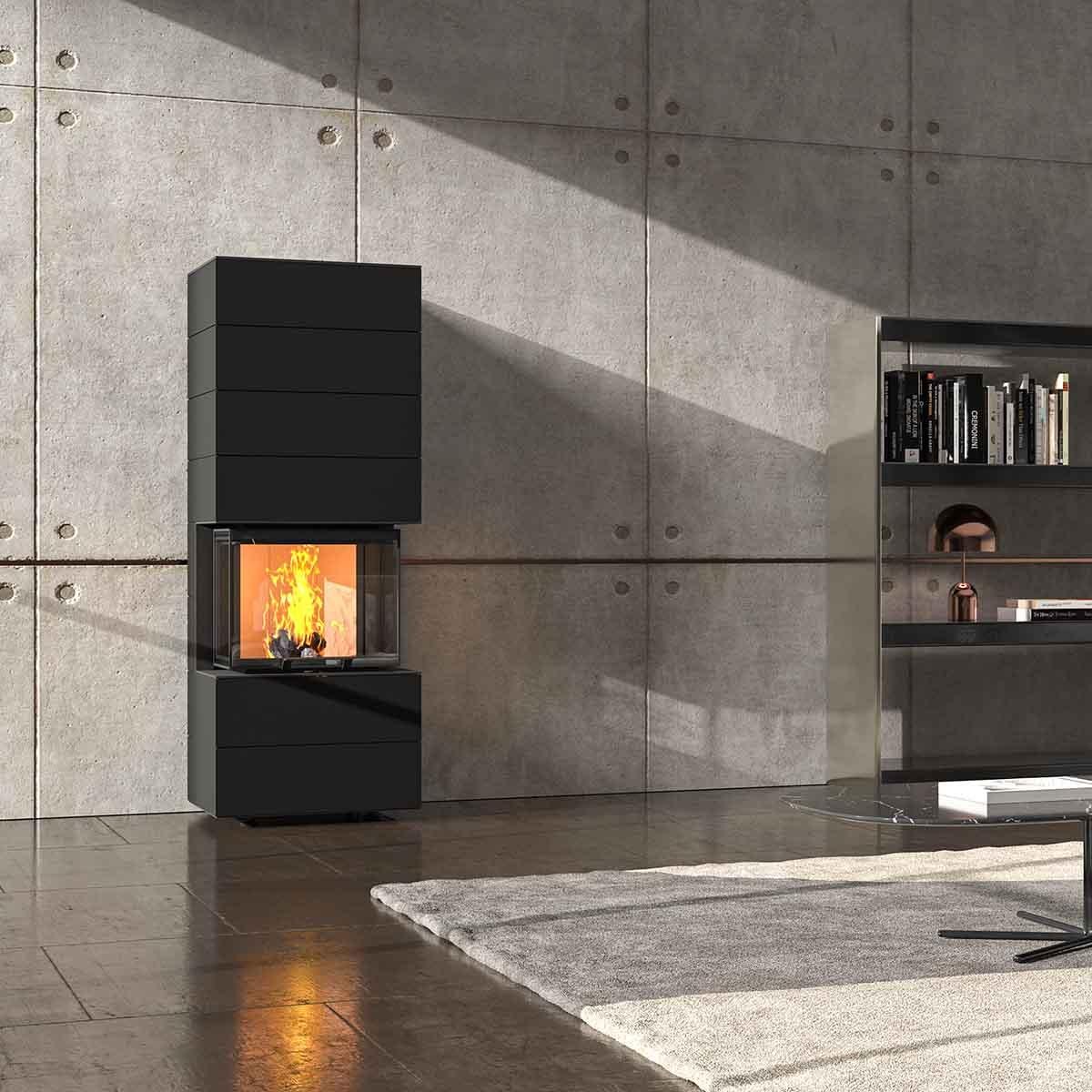 Kaminofen Neocube P10 Black & White 7,9 kW Sondermodell inkl. Wärmespeicher – Verkleidung: Nero satin