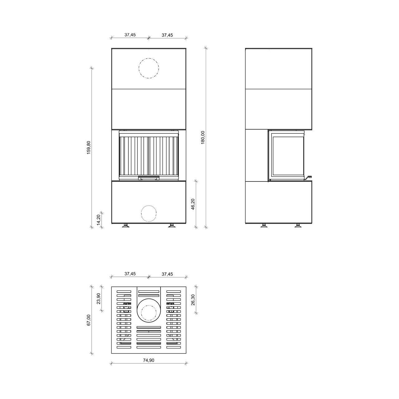 Kaminbausatz Monolith Modul U30, 10 kW Sondermodell – Ausführung: Nero Ferrara