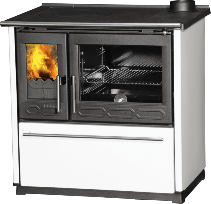 Cuisinière à bois Plamen 850 Vitre Blanche Ouverture Gauche