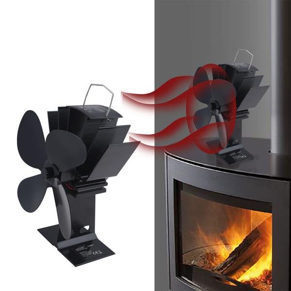 Effizienter, stromloser Kaminventilator aus Aluminium, schwarz, mit 4 Lüfterblättern – leise, energiesparend & für Temperaturen 65°C bis 345°C