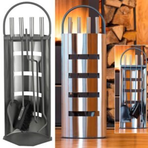 Serviteur de cheminée 4 pièces - Anthracite et Argent