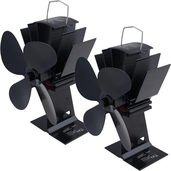 2er-Set Stromloser Kaminventilator Schwarz - 4 Lüfterblätter für effiziente Wärmeverteilung - Startet ab 65°C, bis 345°C - Geräuscharm & energieeffizient – Image 5