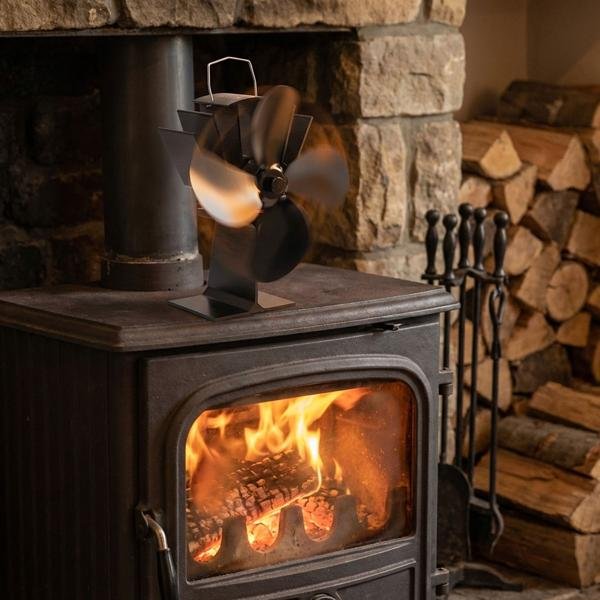 2er-Set Stromloser Kaminventilator Schwarz - 4 Lüfterblätter für effiziente Wärmeverteilung - Startet ab 65°C, bis 345°C - Geräuscharm & energieeffizient – Image 2