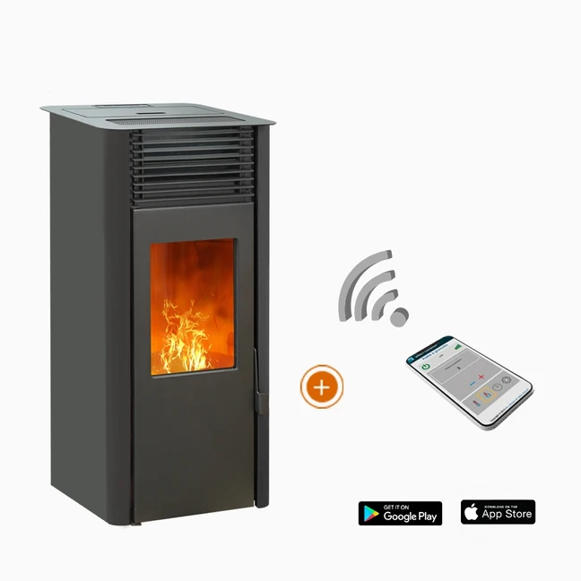 Poêle à granulés étanche EMAFLAM REVA 9 kW – Noir (Module WiFi Inclus)